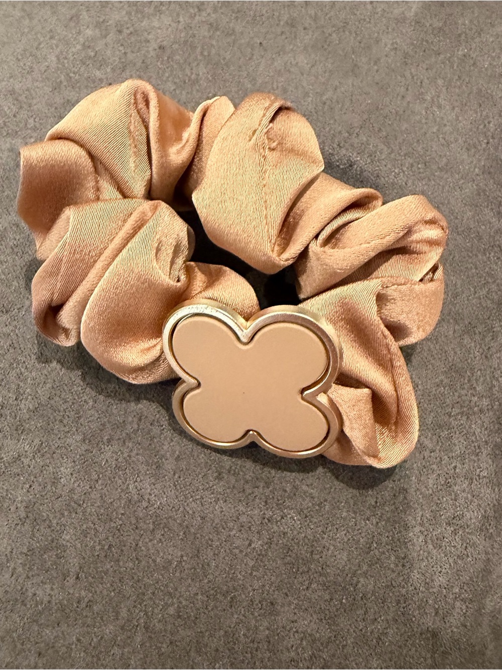 Macy's Champagne Satin Scrunchie with Clover Charm